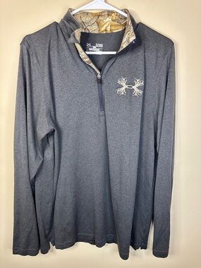 Under Armour Men’s XL Quarter‑Zip • Borderland Camo Collar • Heather Charcoal